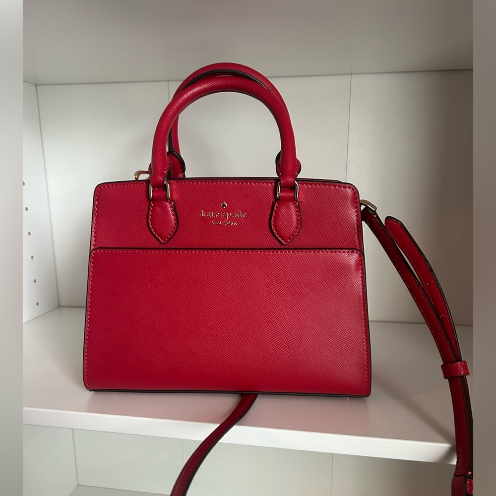 Kate Spade New York Madison Saffiano Leather Small Satchel Bag, Candied Cherry